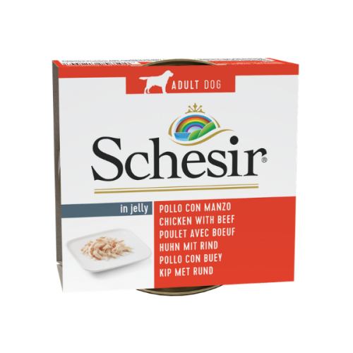 Hrana umeda pentru caini Schesir Adult cu pui si vita 150 g