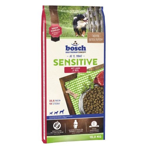 Hrana uscata pentru caini Bosch Sensitive cu miel si orez 15 kg