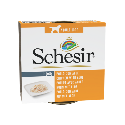 Hrana umeda pentru caini Schesir cu pui si aloe 150 g
