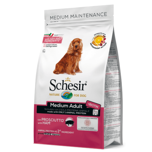 Hrana uscata pentru caini Schesir Medium Adult Monoprotein cu sunca 3 kg