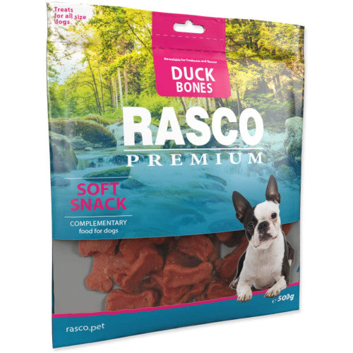 Recompense pentru caini Rasco Soft Mini Oase Rata 500 gr