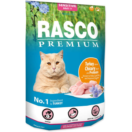 Hrana uscata pentru pisici Rasco Sensitive Curcan&amp;Cicoare 400 gr