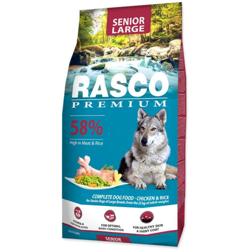 Hrana uscata pentru caini Rasco Premium Senior Large cu Pui si Orez 15 kg