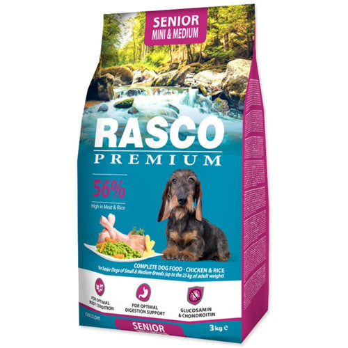 Hrana uscata pentru caini Rasco Premium Senior Mini &amp; Medium, cu Pui ?i Orez 3 kg