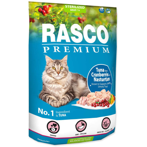 Hrana uscata pentru pisici Rasco Premium Sterilized Ton&amp;Merisoare 400 gr