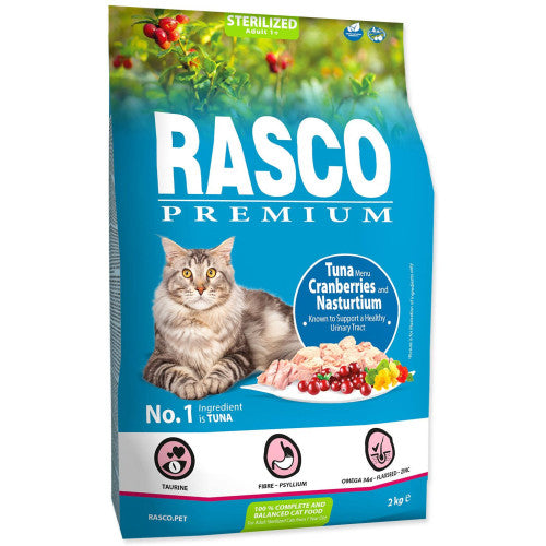 Hrana uscata pentru pisici Rasco Premium Sterilized Ton&amp;Merisoare 2 kg