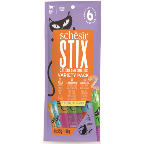 Recompense pentru pisici Schesir Stix cu Pui, Somon si Rata 6x15g