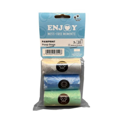 Pungi igienice pentru caini Enjoy Pawprint diverse culori Multipack 8x10 role