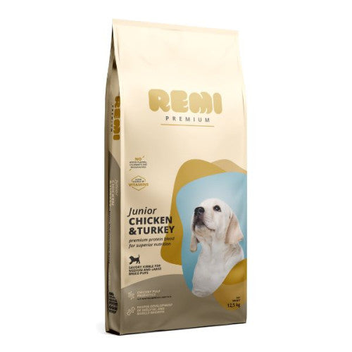 Hrana uscata pentru caini Remi Premium Junior Medium&amp;Large Breed cu Pui și Curcan 12.5kg