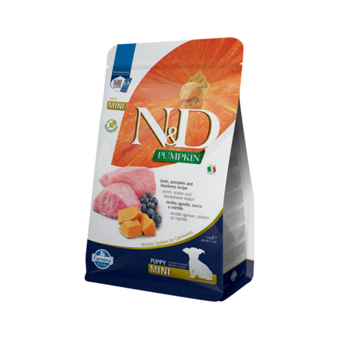 Hrană uscată câine Farmina N&D PUMPKIN miel & afine puppy mini 2.5 kg