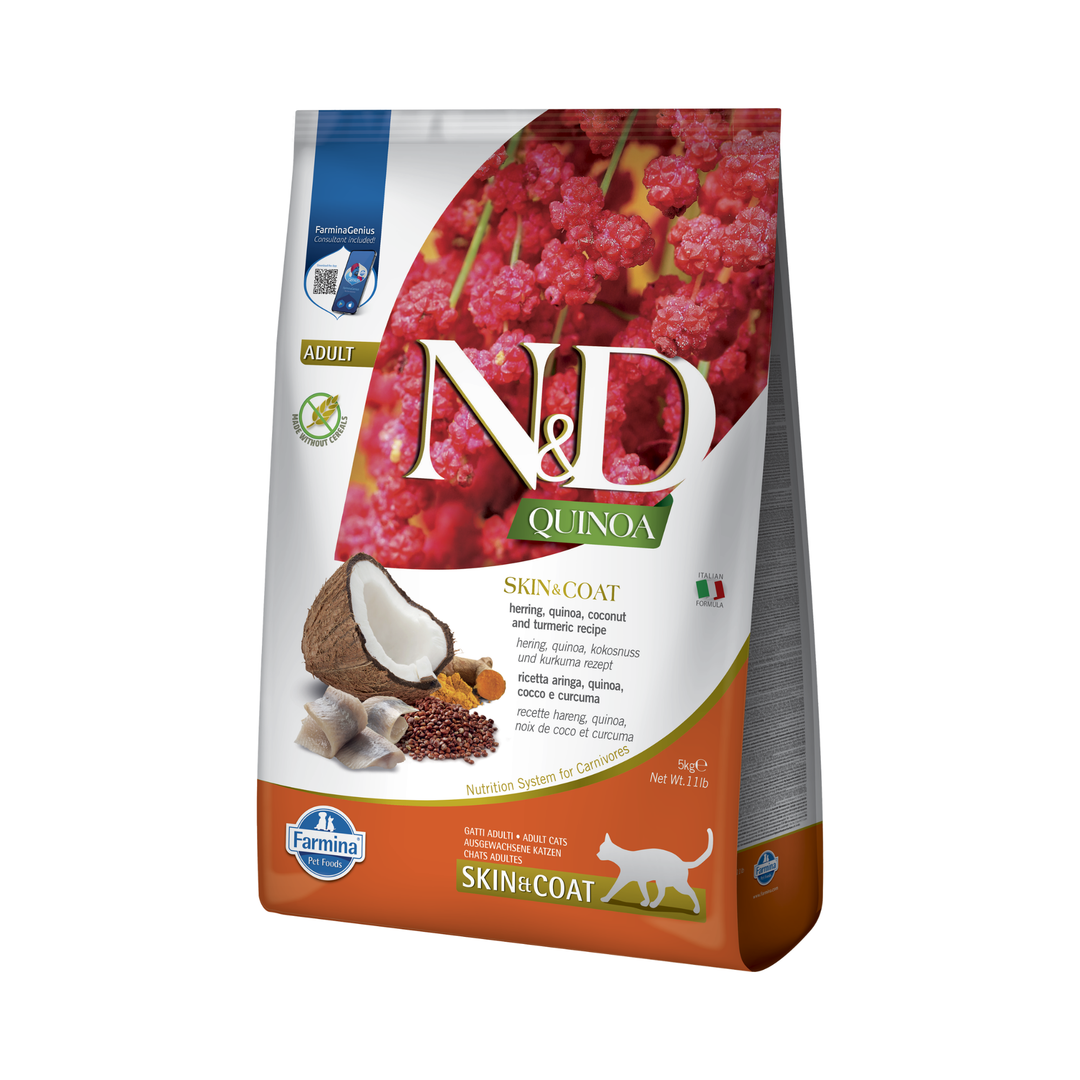Hrană uscată pisică Farmina N&amp;D QUINOA skin&amp;coat hering 5 kg