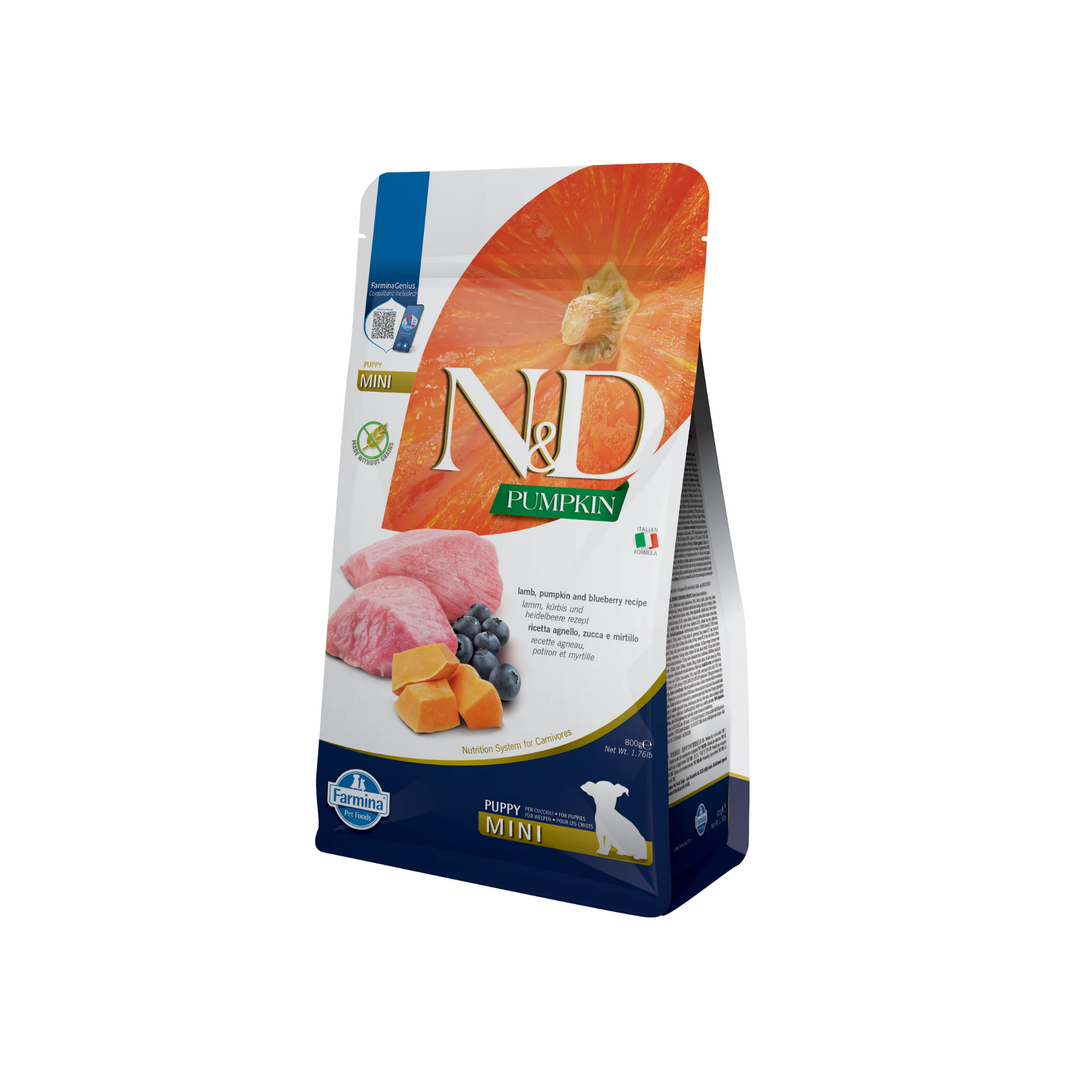 Hrană uscată câine Farmina N&D PUMPKIN miel & afine puppy mini 800 gr