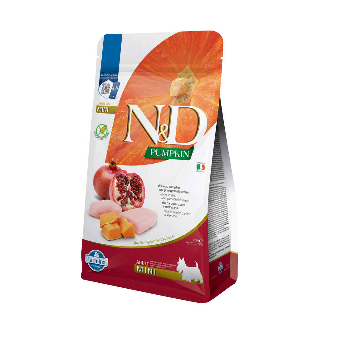 Hrană uscată câine Farmina N&D PUMPKIN pui & rodie adult mini 800 gr