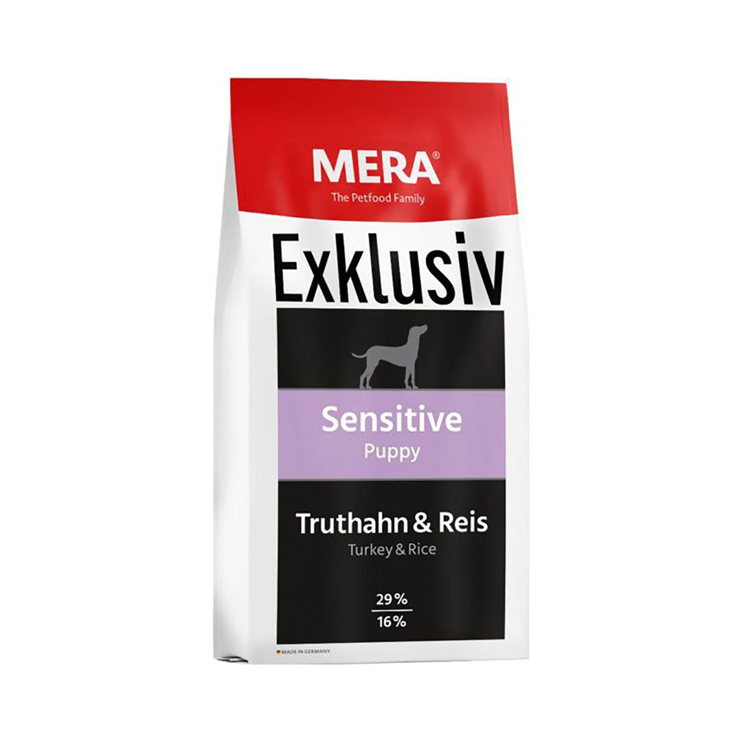 Hrană pentru căței sensibili curcan & orez MERA DOG ex puppy, pachet 15 kg