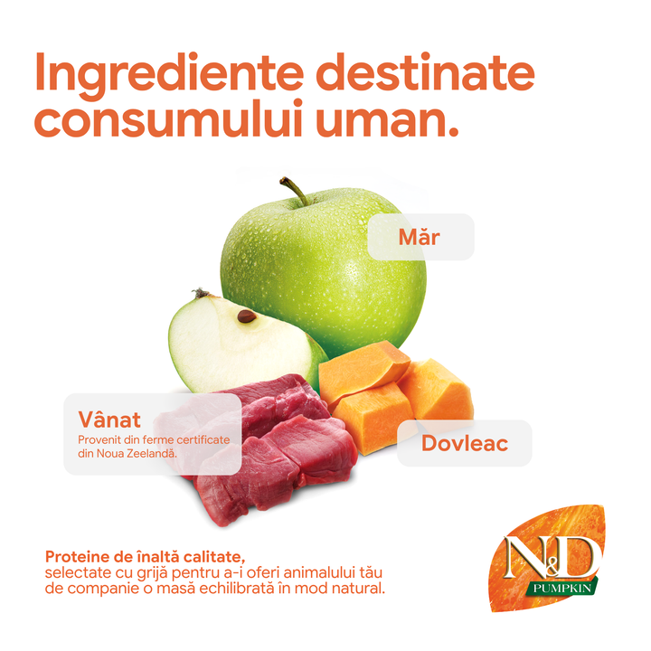 Hrană uscată câine Farmina N&amp;D PUMPKIN vânat &amp; măr adult mini 2 kg