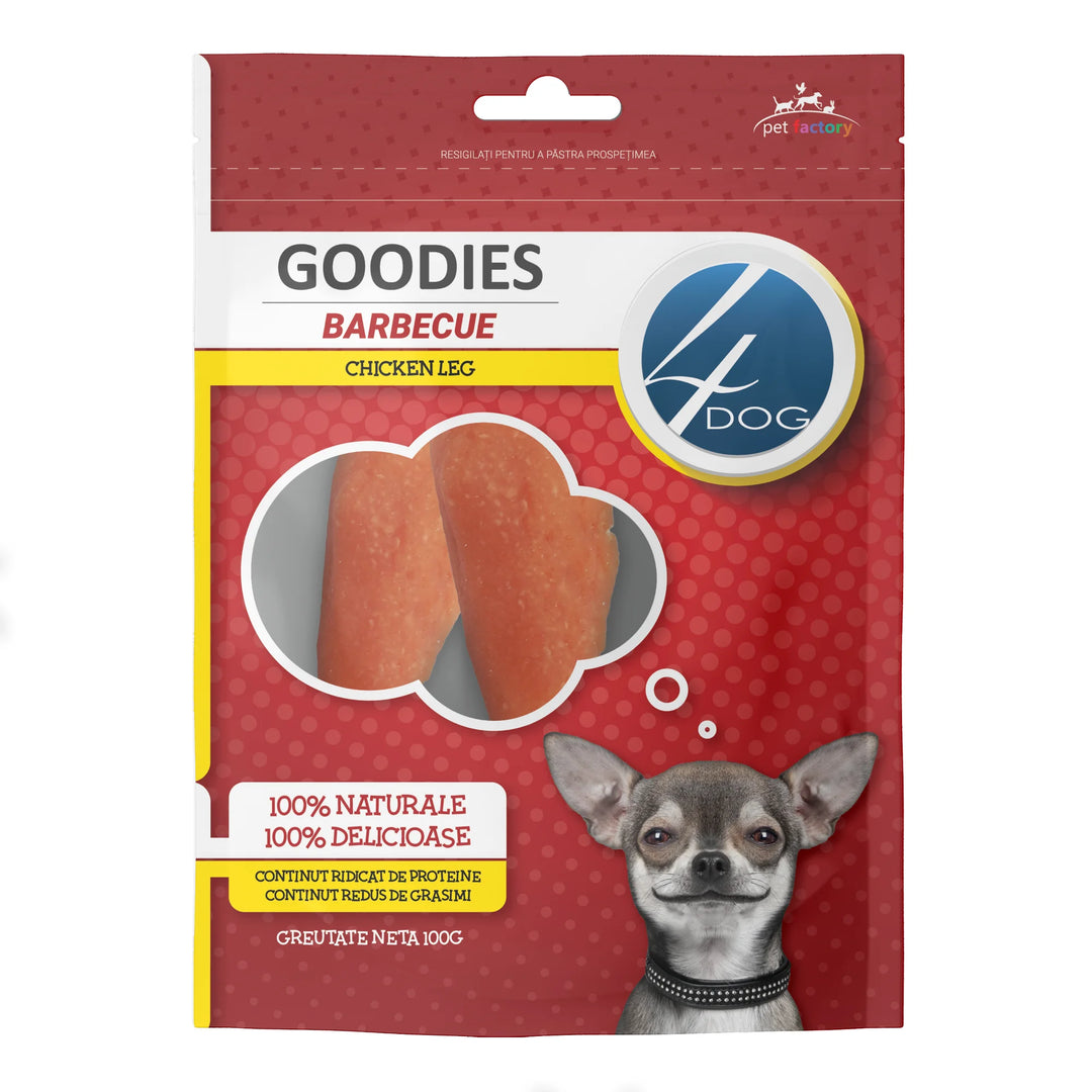 Gustare naturală pentru câine adult, 4DOG GOODIES, barbecue copan de pui, 100g