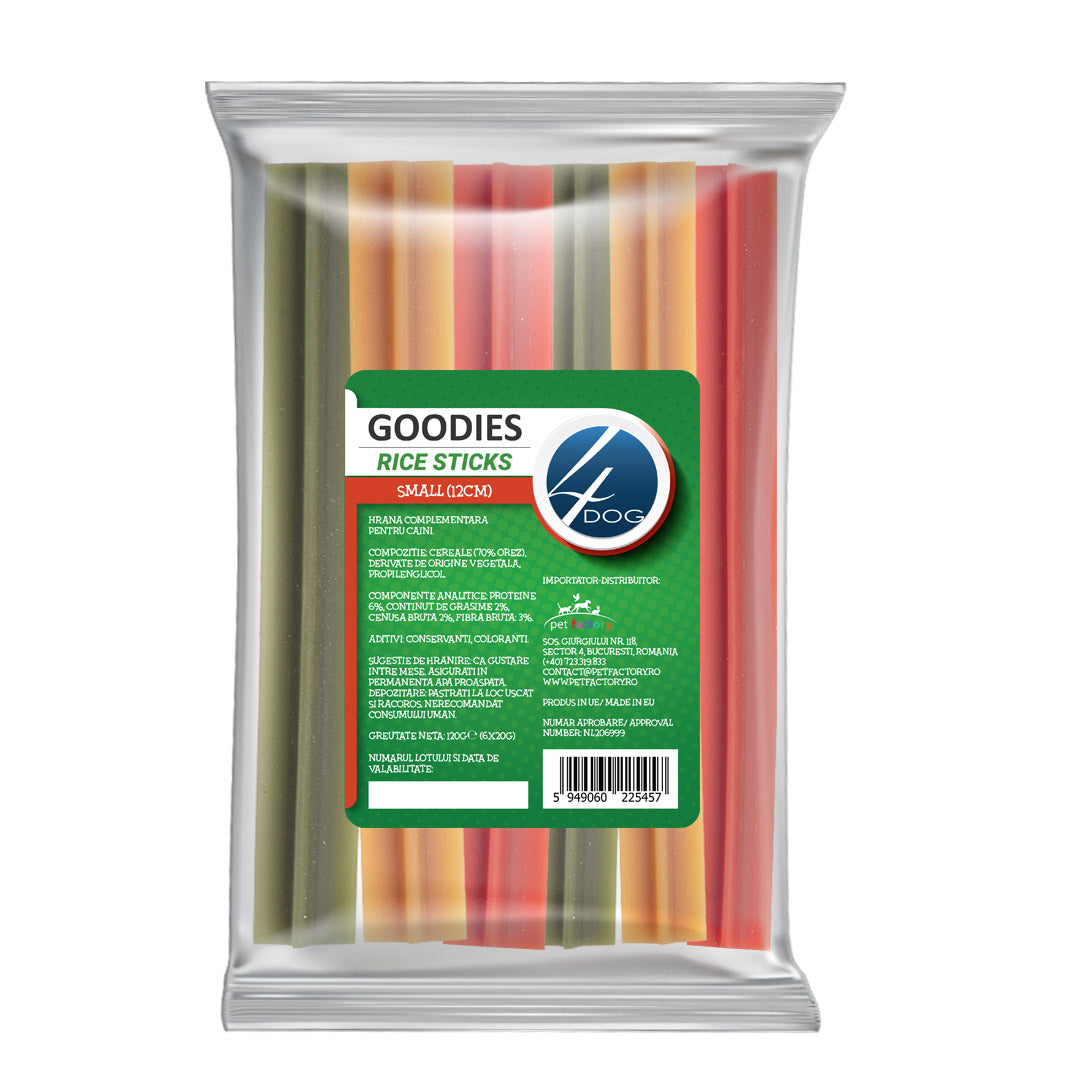Recompense sticks din orez pentru câini mici, 4DOG GOODIES, 6 buc, 12 cm - gustare sanatoasa și delicioasa pentru adultii cu sensibilitati digestive