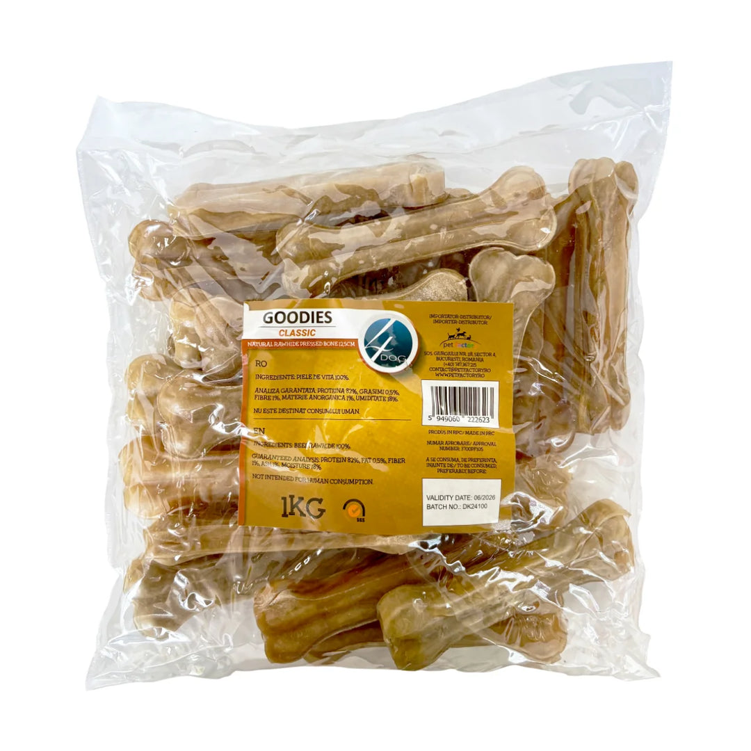 Recompense pentru câine adult, oase din piele presata, 4DOG, 12,5cm, 1kg