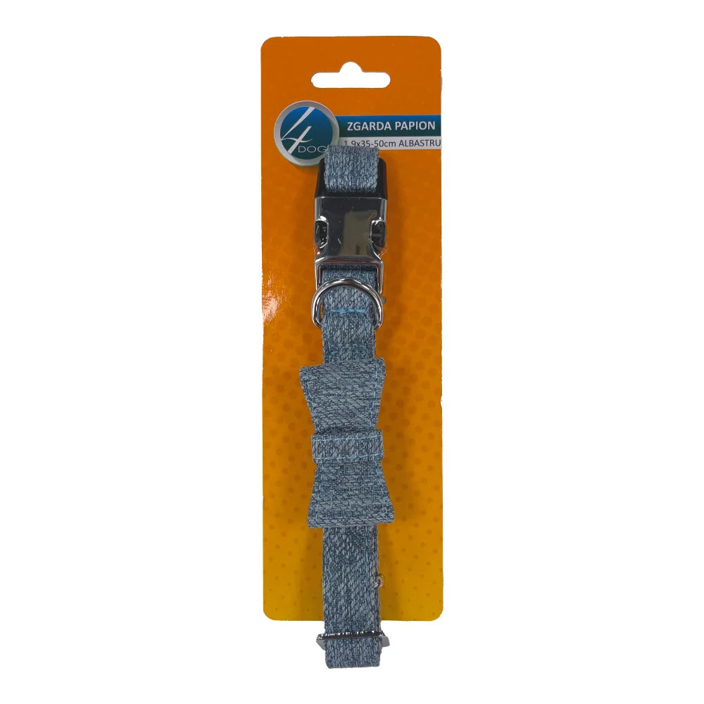 Zgardă eleganta cu papion detasabil 4DOG, albastru, pentru câini mici și medii, reglabila 35-50 cm, confort și siguranta premium