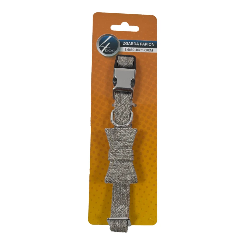 Zgardă eleganta cu papion detasabil crem pentru câini 1,6x30-40 cm, 4DOG