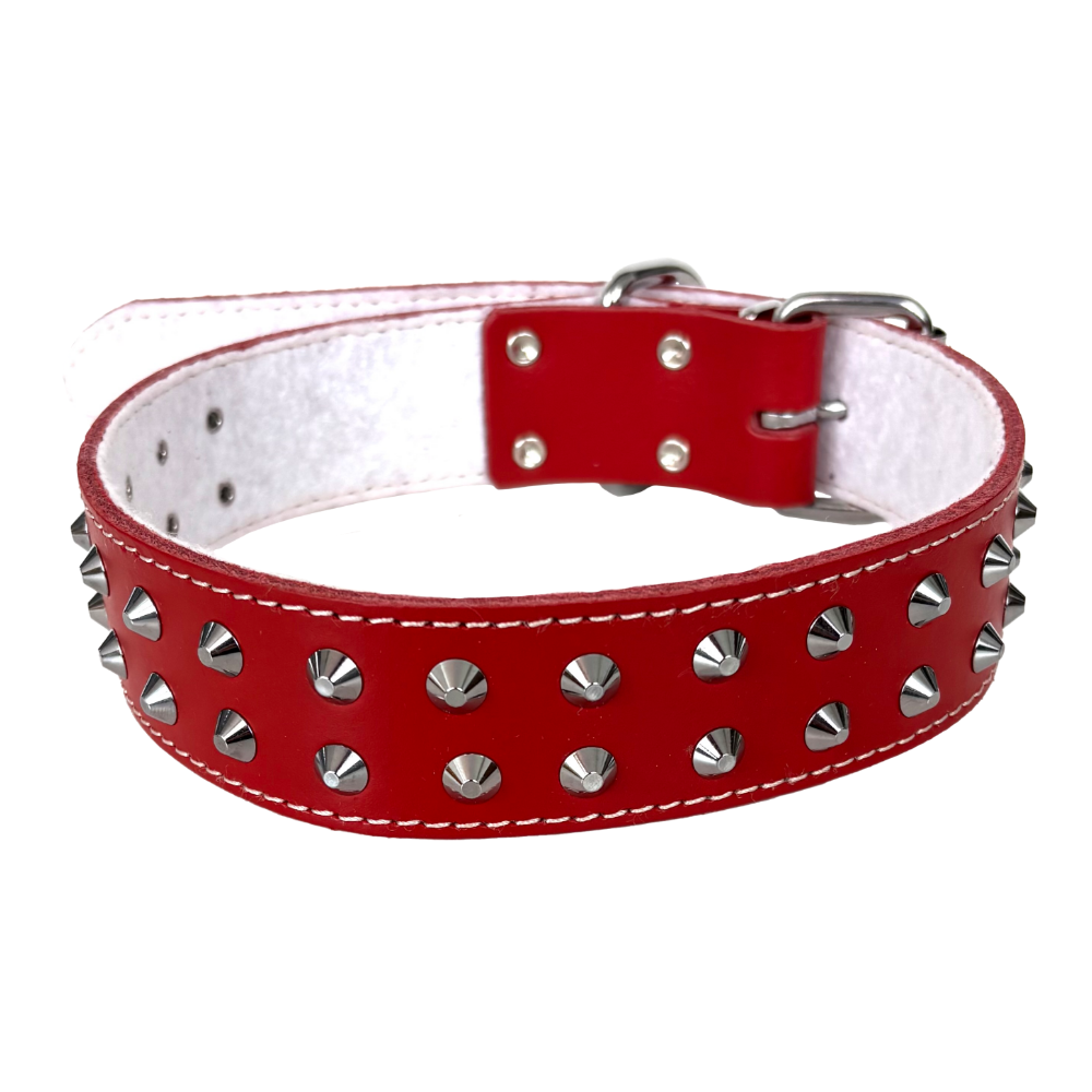 Zgardă pentru câine, piele și pasla 4DOG, ornamente decorative, rosie, nr. 6, mediu-mare, 40x740 mm, confort și stil impunator