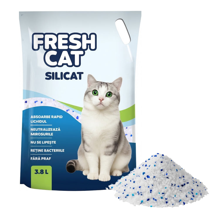 Asternut igienic silicat Fresh Cat 3.8L (1.5kg) - alb cu cristale albastre