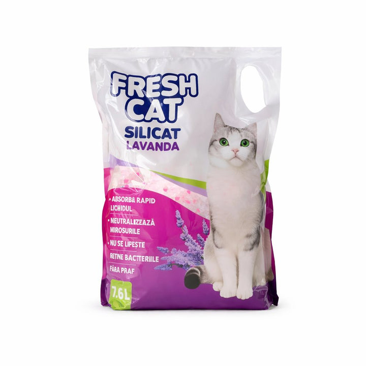 Asternut igienic silicat Fresh Cat 7.6L Lavanda (3kg) - alb cu cristale roz