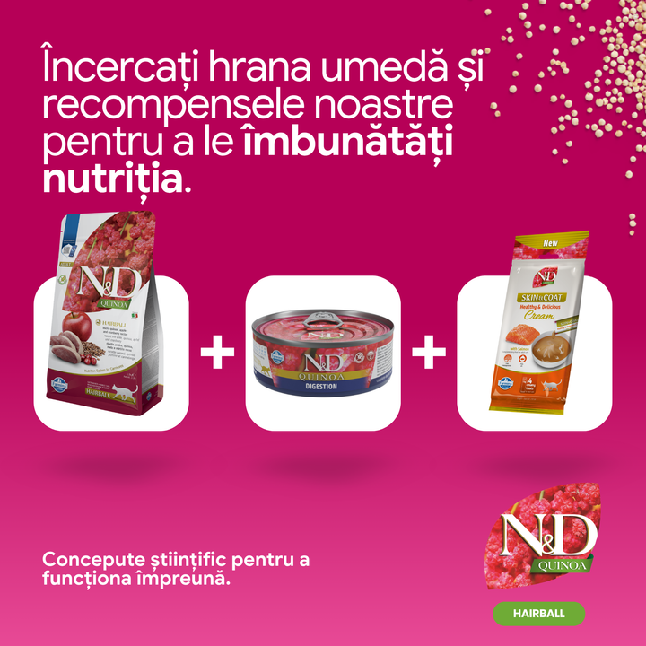 Hrană uscată pisică Farmina N&amp;D QUINOA hairball 1.5 kg