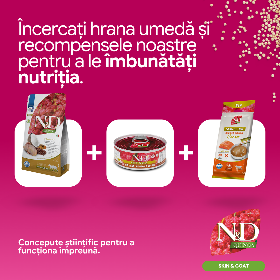 Hrană uscată pisică Farmina N&amp;D QUINOA skin&amp;coat prepeliță 1.5 kg
