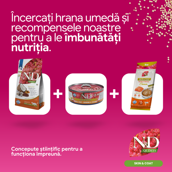 Hrană uscată pisică Farmina N&amp;D QUINOA skin&amp;coat hering 5 kg