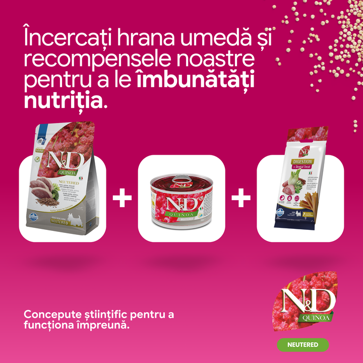 Hrană uscată câine Farmina N&amp;D QUINOA neutered adult mini 2.5 kg