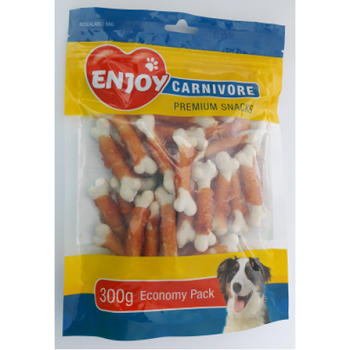 Recompense pentru caini oase cu calciu si pui Enjoy Carnivore 300 g