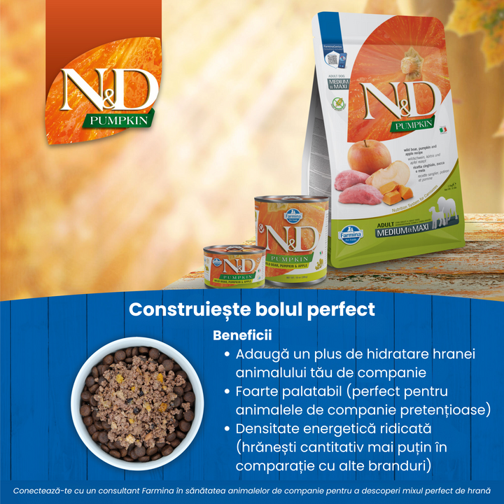 Hrană uscată câine Farmina N&amp;D PUMPKIN mistreț and măr adult mini 7 kg