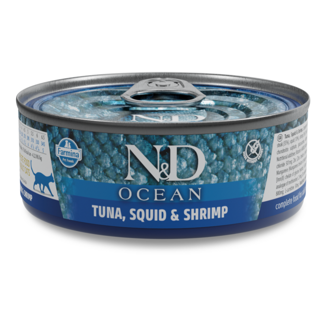 Hrana Umeda Pisici Farmina N&amp;D PND070142 | Ton, Calamar, Crevete, 70gr