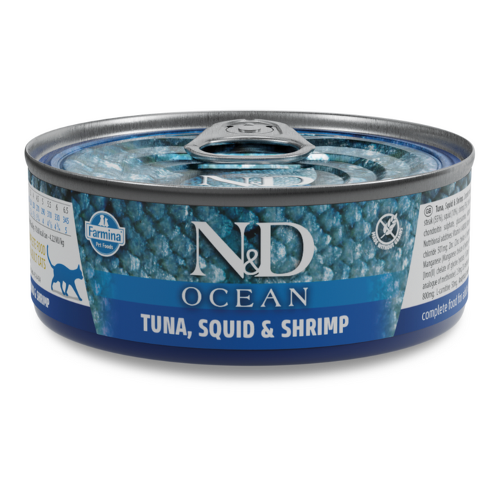 Hrana Umeda Pisici Farmina N&amp;D PND070142 | Ton, Calamar, Crevete, 70gr