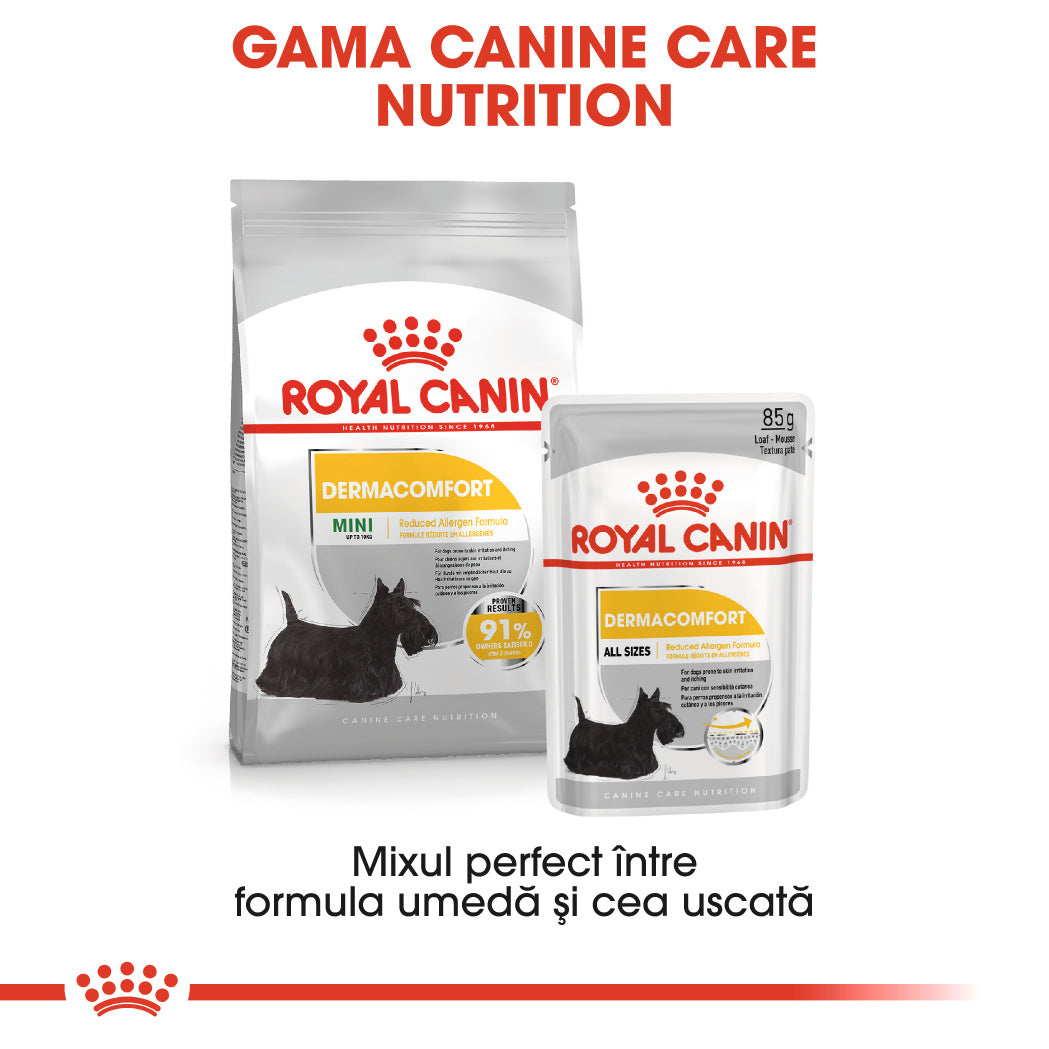 Royal Canin Dermacomfort Adult hrana umeda caine, prevenirea iritatiilor pielii (pate), 12 x 85 g