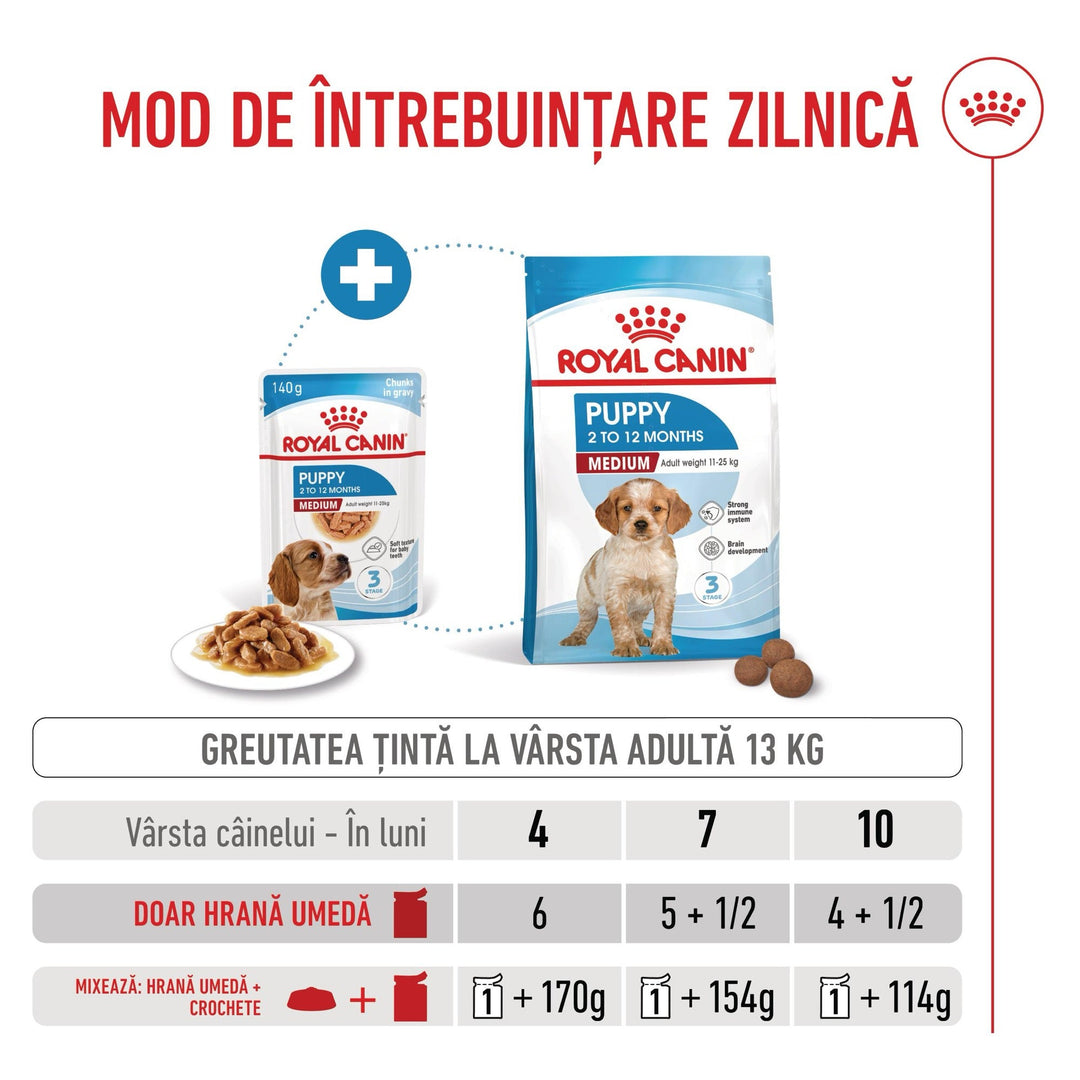 Royal Canin Medium Puppy hrana umeda caine junior (in sos), 10 x 140 g