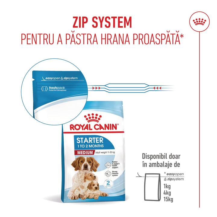 Royal Canin Medium Starter Mother &amp; Babydog, mama si puiul, hrana uscata caine, 15 kg
