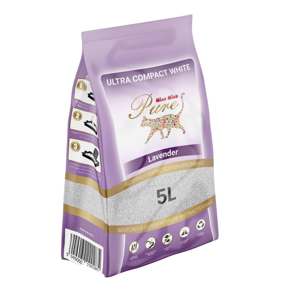 Așternut igienic pentru pisici cu lavandă, MIAU MIAU, bentonită pură, 5l