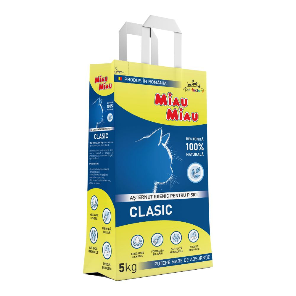 Așternut igienic clasic pentru pisici din bentonită, MIAU MIAU, 5kg