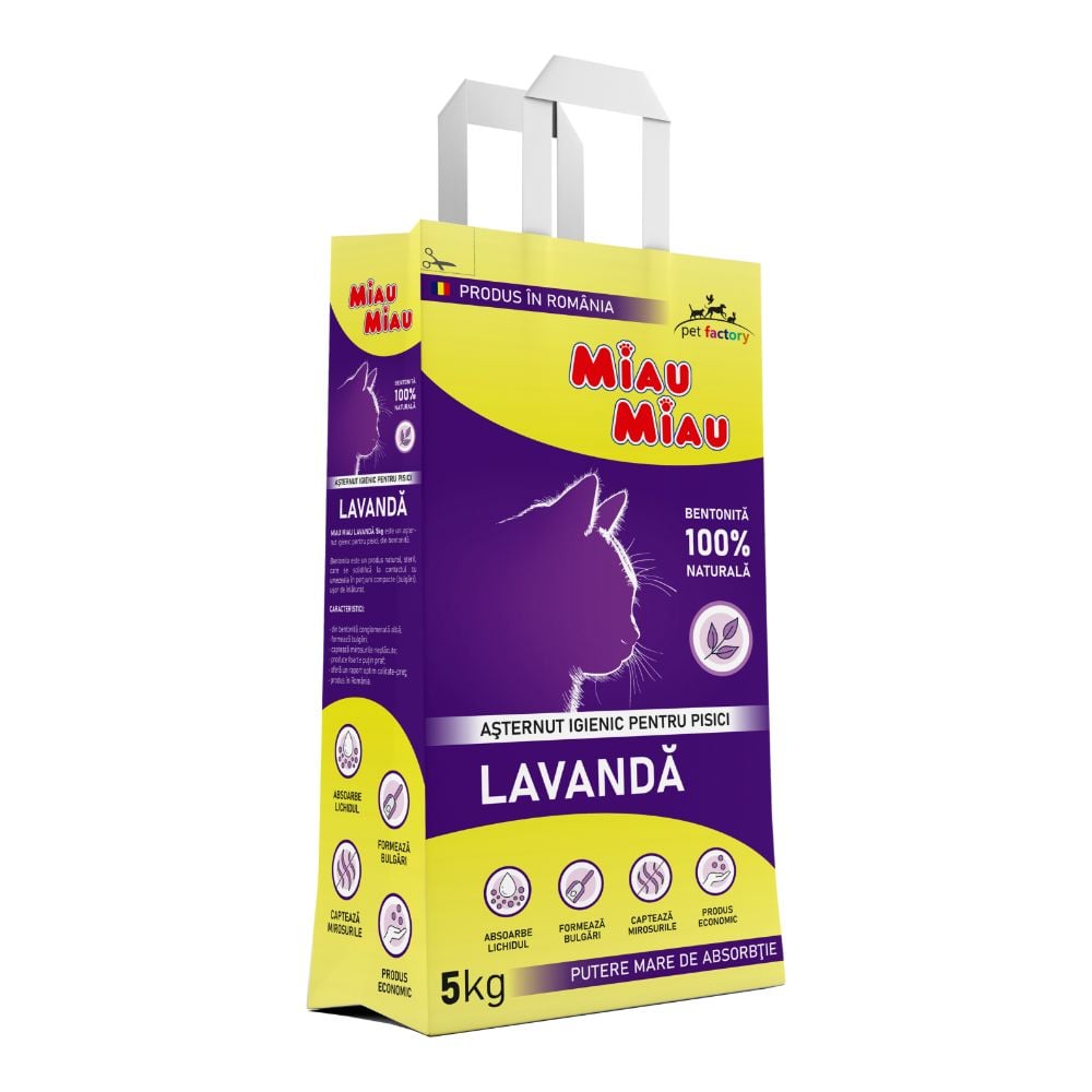 Așternut igienic bentonita pentru pisici cu lavanda MIAU MIAU, 5kg