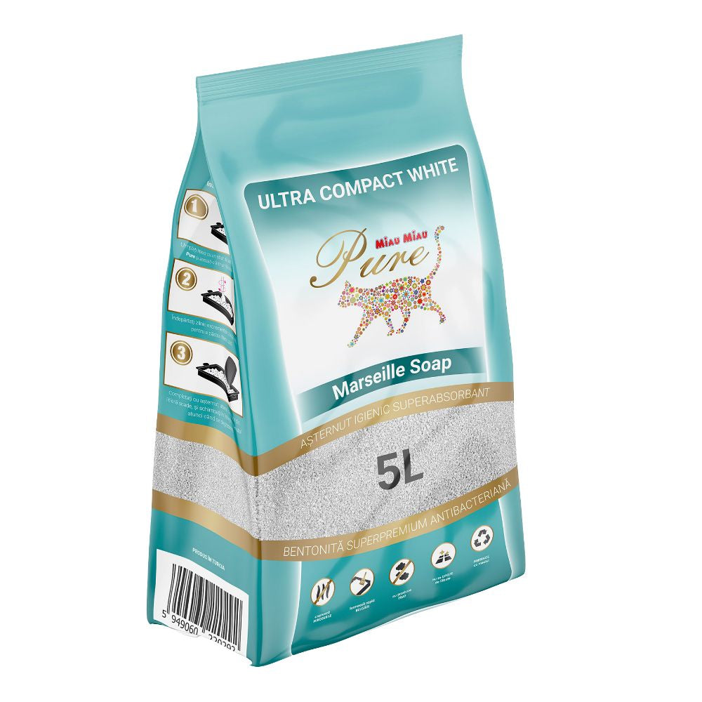 Așternut igienic pure bentonită, MIAU MIAU, parfumat cu săpun de marsilia, 5l