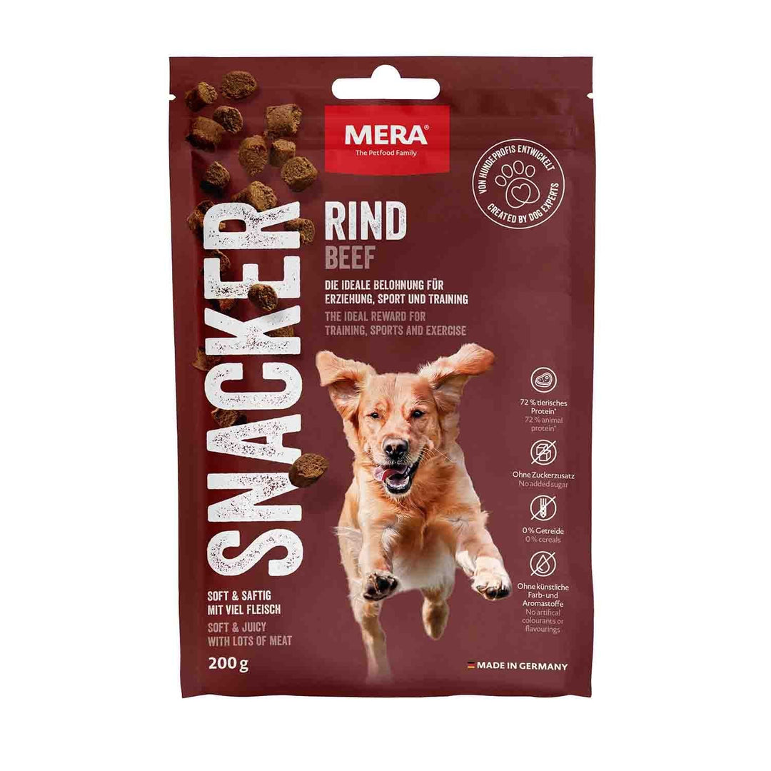 Recompense super-premium pentru câini adulți, MERA snacker vita, 200g – fără cereale, ideale pentru dresaj și răsfăț.