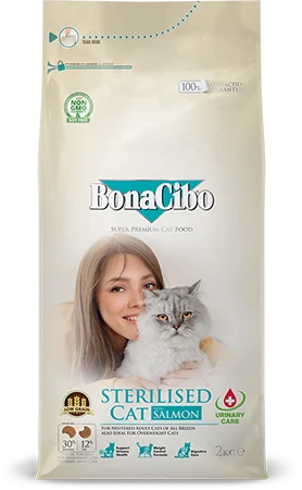 BonaCibo Adult Cat Sterilised Urinary Care cu Somon 2 Kg