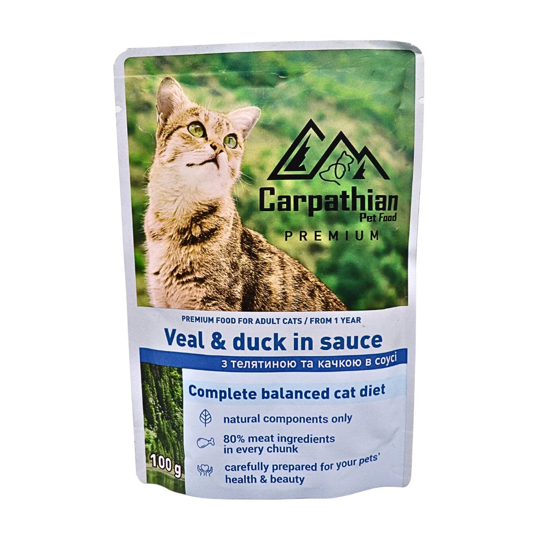 Carpathian Cat Adult Plic Vitel si Rata in Sos 100 Gr