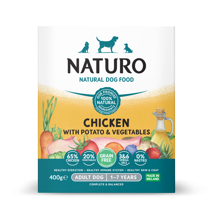 Caserola Naturo Adult Grain Free cu Carne de Pui, Cartofi si Legume 400g