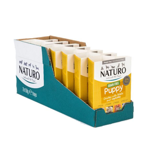 Caserola Naturo Puppy Grain Free cu Carne de Pui, Cartofi si Legume 150g