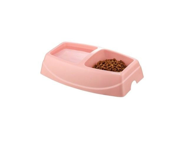 Vas dublu pentru hrănire, 4DOG DELUXE, plastic rezistent, roz, 2x0.25l