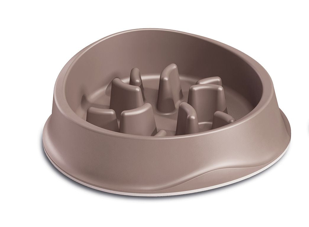 Bol anti-înghițire STEFANPLAST pentru câini și pisici - plastic slow food chic maro 0.5l