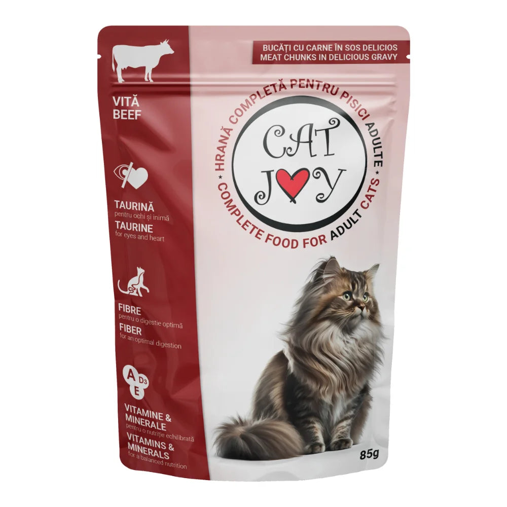 Hrană umedă pisică adulta, vită în sos CAT JOY, 85g